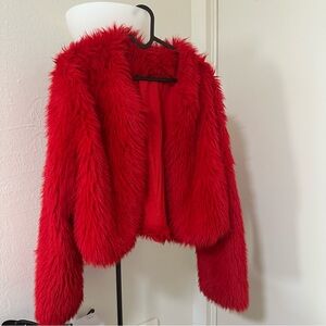 & Other Stories Red Faux Fur Bomber Jacket